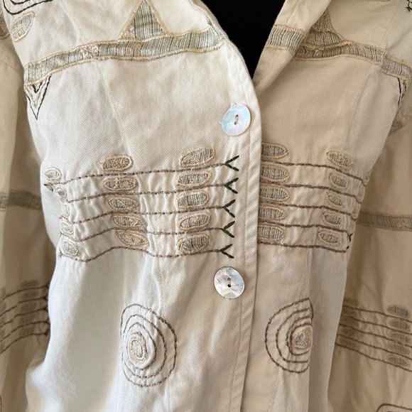 Vintage Brownstone Studio Unique Embroidered Boho Cottage Top w Oyster Buttons - Picture 3 of 13